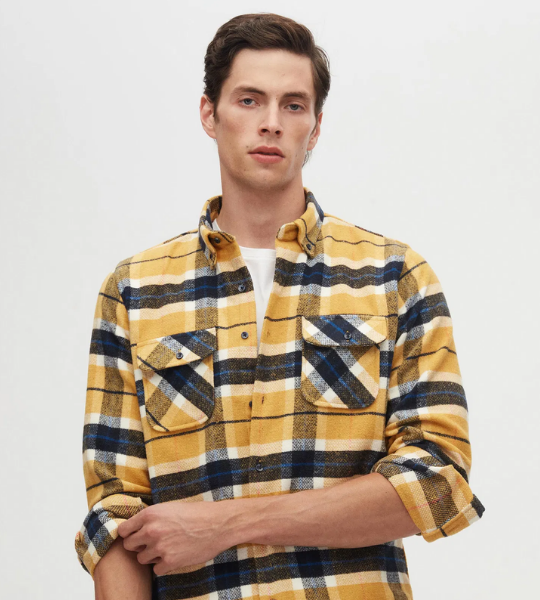 Slim Fit Hardal Ekose Oduncu Gömlek