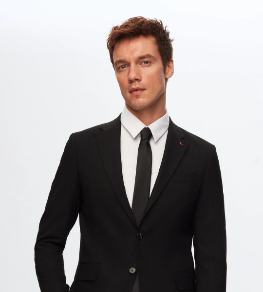 Slim Fit Siyah Düz Likralı Esnek Mono Yaka Çift Yırtmaçlı Astarlı Takim Elbise