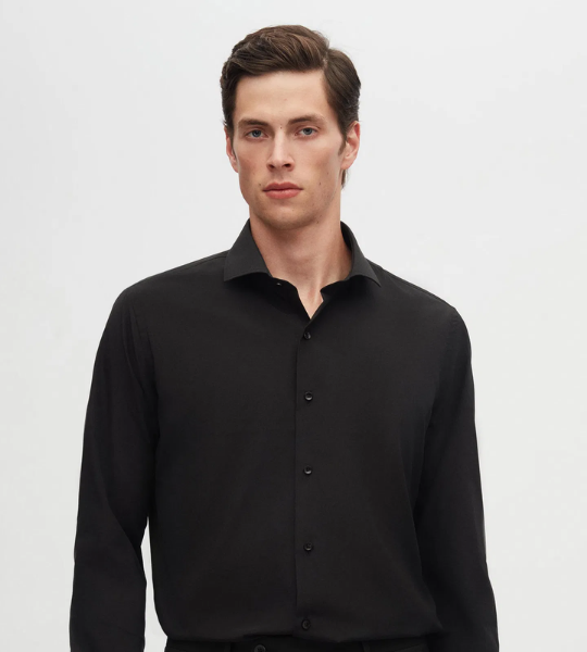 Slim Fit Siyah Klasik Kravatlık Uzun Kol Kolay Ütülenebilir Gömlek