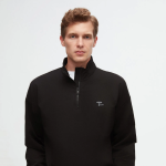 Oversize Siyah Düz Yarım Fermuarlı Pamuklu Mevsimlik Sweatshirt